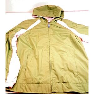 Preppy Jacket Womens L Pistachio Green Soft Pink Stripe Lined Full Zip 80s Style